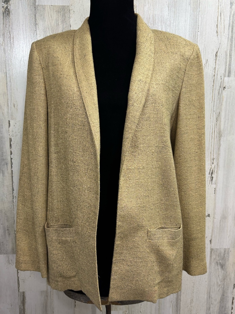 B Bronson Vintage Open-Front Tan Tweed Blazer Jacket
